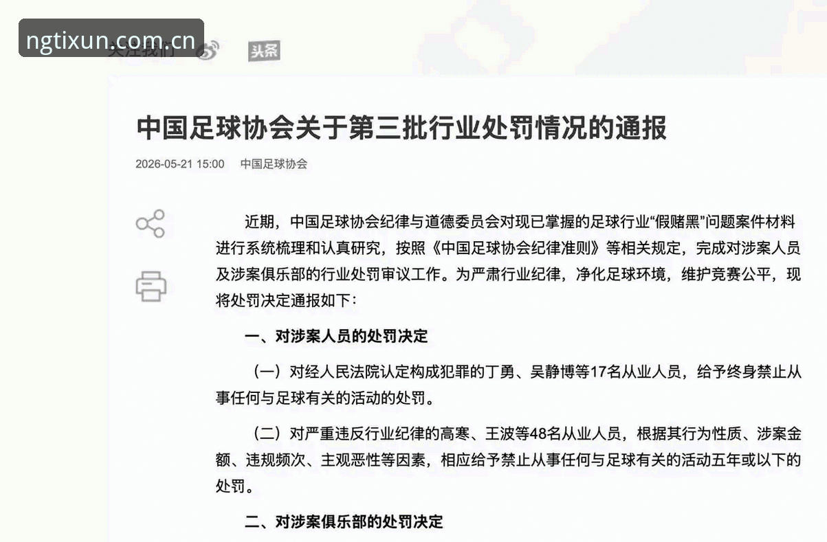 中国足协第三批禁足名单深度评测：从65名从业者处罚看足球反腐风暴